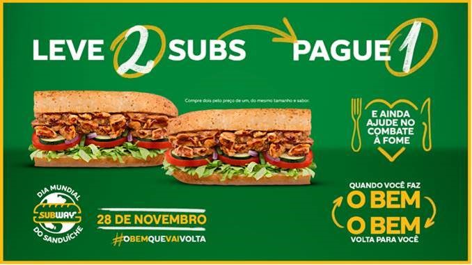 Subway inicia promoção de dois sandubas de 15 cm por apenas R$ 15,90