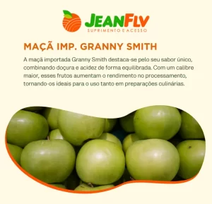 A maçã importada Granny Smith destaca-se pelo seu sabor único, combinando doçura e acidez de forma equilibrada.