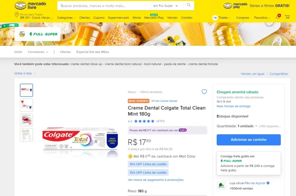 Embora a comercialização do produto Colgate Total Clean Mint esteja proibida pela Anvisa, ele ainda pode ser encontrado à venda no comércio local e, principalmente, em plataformas de e-commerce