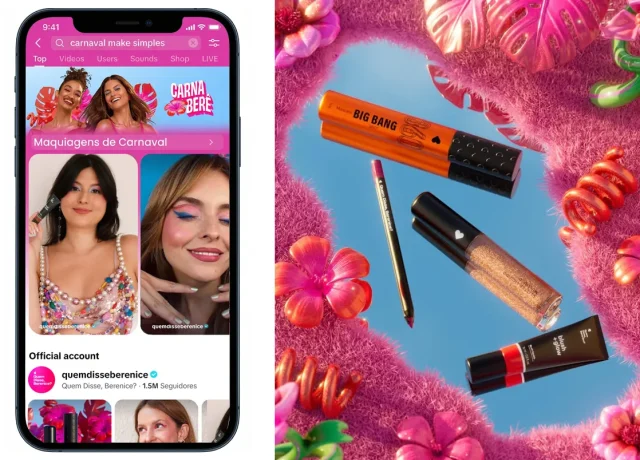 Marca de maquiagem é a primeira do Brasil a utilizar o Category Search Hub do TikTok, conectando buscas reais do público a conteúdos nativos durante o Carnaval.