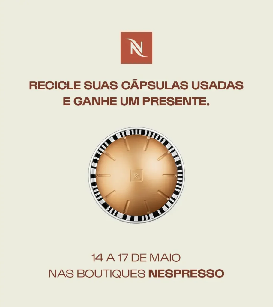 A Nespresso realiza ação especial no Dia Mundial da Reciclagem e oferece brindes para consumidores que levarem cápsulas usadas às boutiques da marca no Brasil.