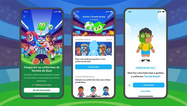Duolingo lança ação especial para a Copa do Mundo com uniformes das 48 seleções. Usuários poderão personalizar avatares ao manter a sequência de estudos ativa. Usuários poderão desbloquear camisas inspiradas nas 48 seleções participantes da Copa do Mundo e personalizar seus avatares dentro do aplicativo.