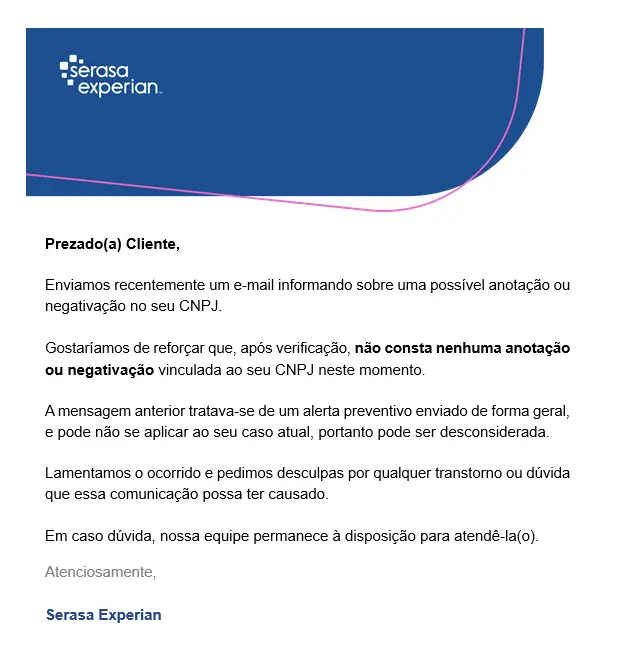 Serasa enviou e-mail falso alertando sobre negativação de CNPJ e ofereceu assinatura com desconto. Empresa admitiu o erro, mas empreendedores suspeitam de prática enganosa.