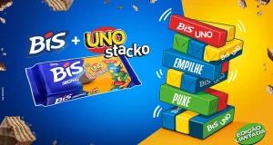 BIS e Mattel lançam edição limitada inspirada em UNO Stacko. Chocolates viram peças de uma torre para montar, jogar e compartilhar.