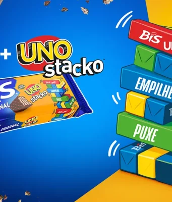 BIS lança experiência de jogo com comida em collab com UNO Stacko BIS e Mattel lançam edição limitada inspirada em UNO Stacko. Chocolates viram peças de uma torre para montar, jogar e compartilhar.