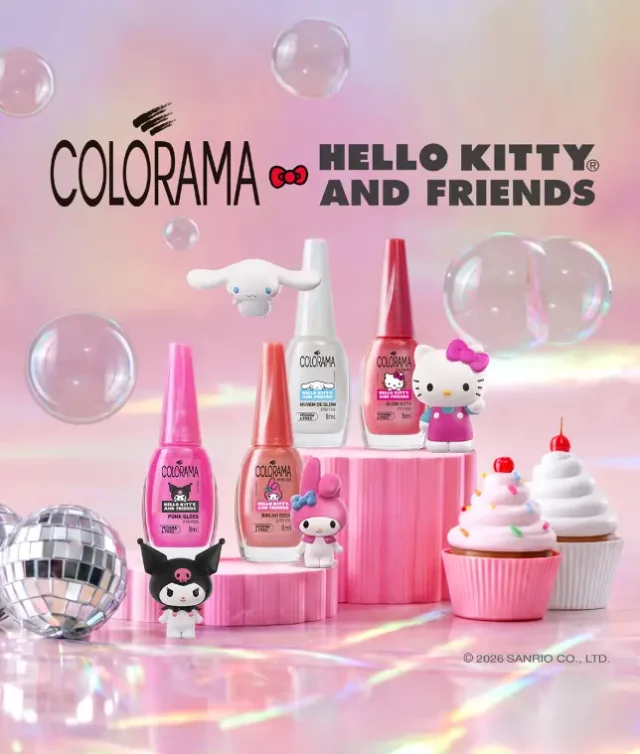 Colorama lança coleção Hello Kitty and Friends com quatro esmaltes inspirados em Hello Kitty, Kuromi, My Melody e Cinnamoroll.