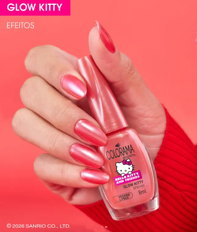 Colorama lança coleção Hello Kitty and Friends com quatro esmaltes inspirados em Hello Kitty, Kuromi, My Melody e Cinnamoroll.
