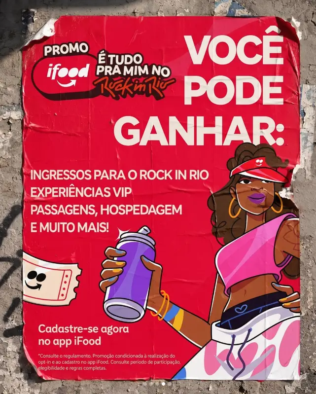 iFood leva consumidores ao Rock in Rio 2026 com promoção que sorteia ingressos VIP, viagens e experiências exclusivas Patrocinador oficial do Rock in Rio 2026 distribuirá 56 prêmios, incluindo pacotes VIP com passagens e hospedagem, além de ativações exclusivas na Cidade do Rock.
