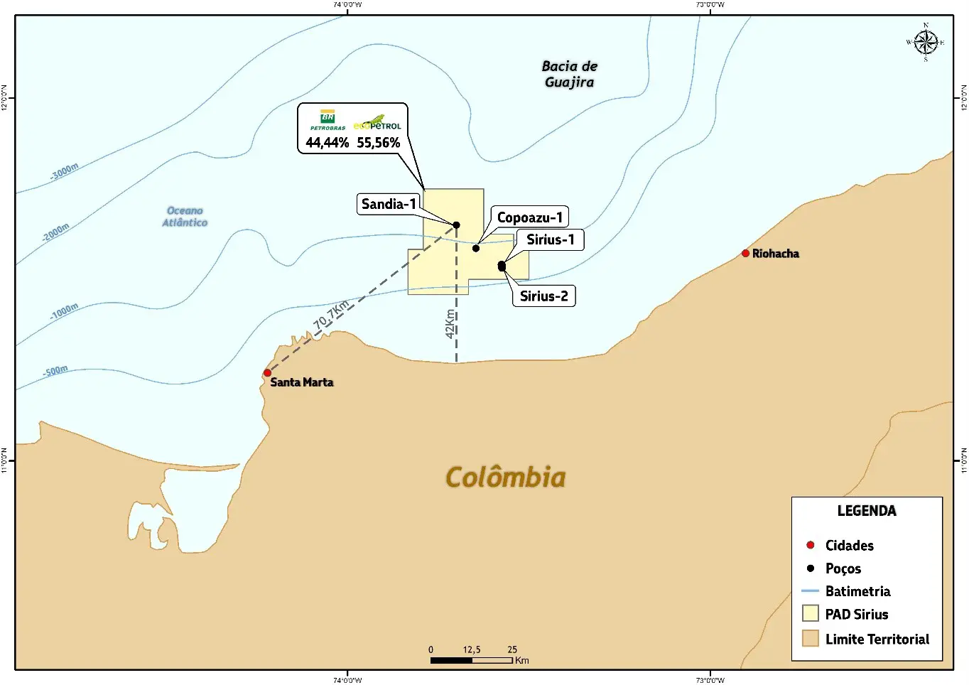 Petrobras anuncia nova descoberta de gás no poço Sandia-1, em águas profundas da Colômbia. Resultado reforça o potencial energético do offshore colombiano.