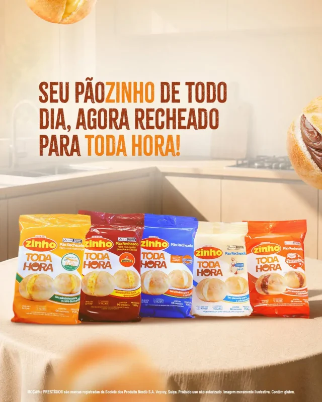 Zinho lança novos pãezinhos em parceria com Tirolez, Aviação, Catupiry e Nestlé Linha Zinho Toda Hora chega com cinco sabores e amplia as ocasiões de consumo para além do churrasco.