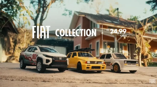 Fiat Collection ganha campanha “Miniaturas” com modelos que marcaram sua história Fiat Collection reúne miniaturas de carros da marca, incluindo modelos inspirados no Fiat Strada e veículos históricos, com preço de R$ 24,99 cada.