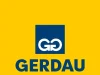 Logo da Gerdau, empresa brasileira produtora de aço, com símbolo Gerdau sobre fundo amarelo.