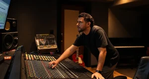 Bernardo Massot mixando em uma mesa SSL 100% analógica.