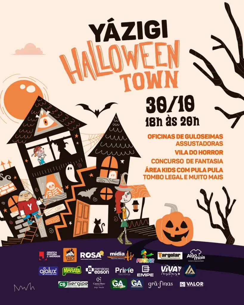Yázigi Aracaju realiza a Halloween Town nos dias 30 e 31 de outubro, com concurso de fantasias, Vila do Horror, Escape Room e atrações temáticas.